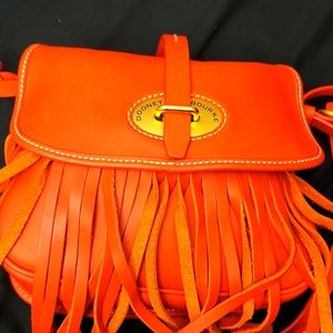 Burnt Orange Dooney and Bourke Fiona Fringe Leather Crossbody Purse